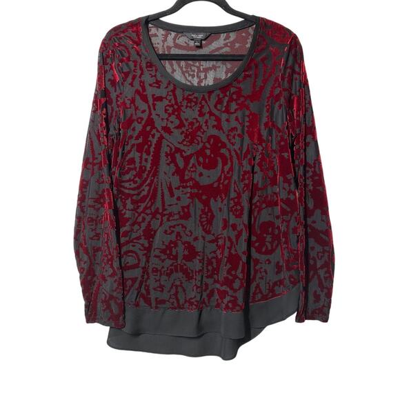 Simply Vera Vera Wang Velvet Burnout Long Sleeve Tunic Top Burgundy Black Size L - Picture 1 of 13